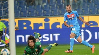 Goran Pandev shown scoring for Napoli in a Serie A match in September 2013. Luca Zennaro / EPA / September 28, 2013