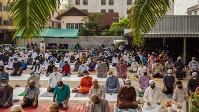 Thai Muslims take part in a prayer at The Foundation of the Islamic Centre of Thailand in Bangkok, Thailand. Getty Images
