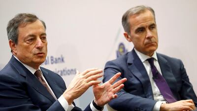 Central Bank governors Mario Draghi of the ECB and Mark Carney of the BOE. Commercial bankers' bonuses may not be the best way forward. Kai Pfaffenbach/Reuters