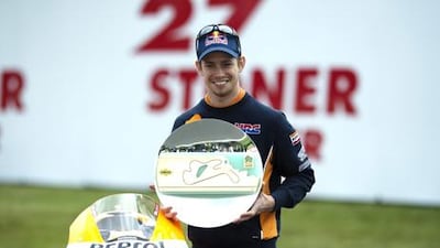 Casey Stoner at the turn named after him in Phillip Island's Australian MotoGP circuit.