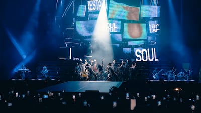 The set for the dystopian-themed show was built around more than 30 separate LED screens of different heights and angles