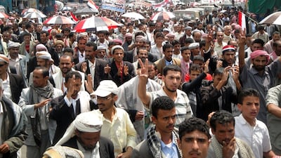 Thousands of Yemenis rally in the city of Ibb, 190 kilometres southwest of Sanaa, on September 19, 2011 against the deadly clashes between anti-government protesters and security forces in the capita Sanaa. STR / AFP Photo