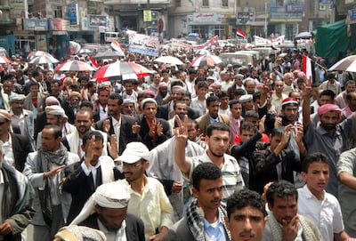Thousands of Yemenis rally in the city of Ibb in 2011, after deadly clashes between anti-government protesters and security forces in the capital Sanaa. AFP
