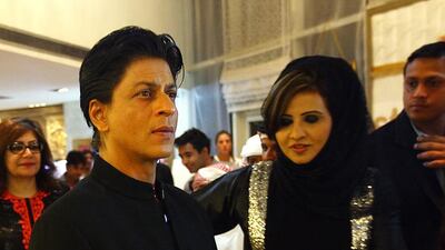 Shah Rukh Khan promoting his new movie "Chennai Express' pose during his visit to Studio8 in Dubai . Satish Kumar / The National