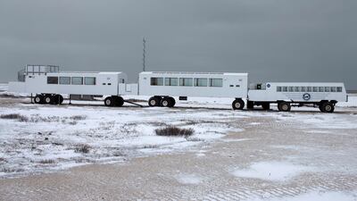 A bear radar system is mounted on local tourist company Frontiers North’s Tundra Buggy Lodge parked at Polar Bear Point in the Churchill Wildlife Management Area, Manitoba, Canada, October 27, 2020. Picture taken October 27, 2020. Reuters