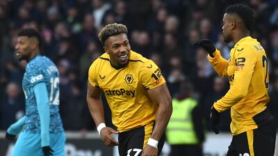 Adama Traore celebrates after his late goal earned Wolves a 1-0 Premier League win over Tottenham Hotspur at Molineux on March 4, 2023. AP
