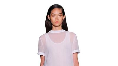 A minimalist summer look as worn by catwalk model from DKNY. Edward James / WireImage