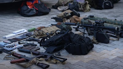Syrian security troops seized explosive belts, M16 missiles and machine guns during the raids in Aleppo and Idlib, the Interior Ministry said. Photo: Sana