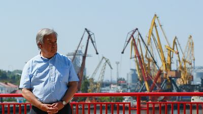 The UN Secretary-General Antonio Guterres during a visit to the Odesa grain port in Ukraine, 19 August 2022. EPA