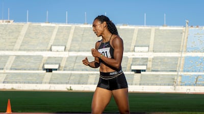 Aziza Sbaity celebrates her new 200m personal best at Camille Chamoun Sports City Stadium. Courtesy Matt Kynaston