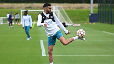 Riyad Mahrez takes part in a training session in Manchester. AFP