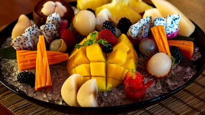 Tropical fruit platter, served with mochi ice cream, at the Saigon Social brunch
