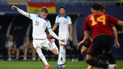 England's Cole Palmer, left, took the free kick for the opening goal. AP