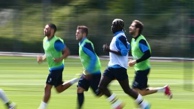 Bacary Sagna of Arsenal in action during a training session on Wednesday ahead of the FA Cup final. Clive Mason / Getty Images / May 14, 2014