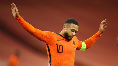 Netherlands forward Memphis Depay reacts after a missed chance. Reuters