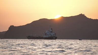 A ship is anchored off Yemen's coast in the Bab Al Mandeb strait, which connects the Red Sea with the Gulf of Aden and the Indian Ocean. AFP
