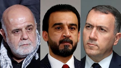 From left to right, Iran's ambassador to Iraq Iraj Masjedi, Speaker of the Iraqi Parliament Mohammed Al Halbousi and Turkey's ambassador to Iraq Fatih Yildiz. Getty