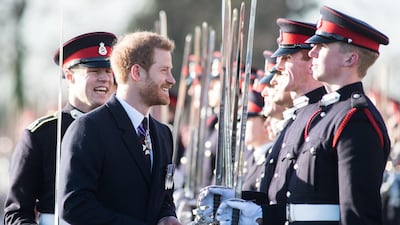 Prince Harry inspects Officer Cadets during the Sovereign's Parade at the Royal Military Academy Sandhurst. REBECCA BROWN/BRITISH MINISTRY OF DEFENCE