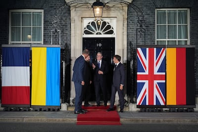 The four leaders outside No 10 Downing Street in London, after talks about ongoing support for Ukraine. PA