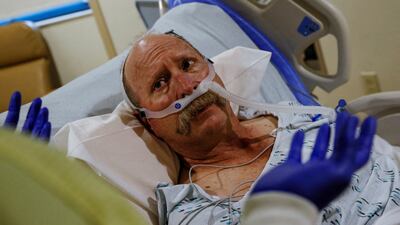 Covid-19 patient Larry Goff, 61, in an isolation room at San Juan Regional Medical Centre in Farmington, New Mexico. Reuters