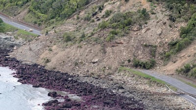 Earthquake damage on State Highway One near Ohau Point on the South Island’s east coast. Mark Mitchell / New Zealand Herald Pool Photo via AP