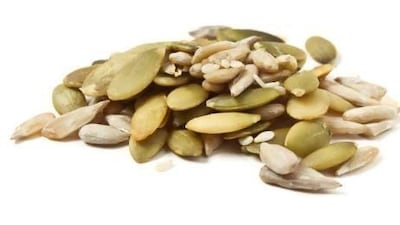 Mixture of pumpkin, sunflower and sesame seeds.