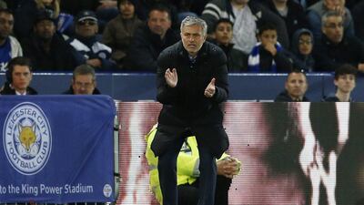 Jose Mourinho instructs his Chelsea side during their Premier League win against Leicester City on Wednesday night. Carl Recine / Action Images / April 29, 2015