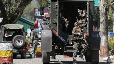 Indian army soldiers arrive at the army base which was attacked by suspected rebels in the town of Uri, west of Srinagar, Indian controlled Kashmir on September 18, 2016. Mukhtar Khan/AP Photo
