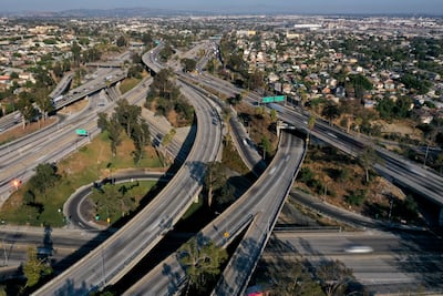 An aerial view shows traffic on the East Los Angeles Interchange complex, the busiest freeway interchange in the world, in Los Angeles, California. Reuters