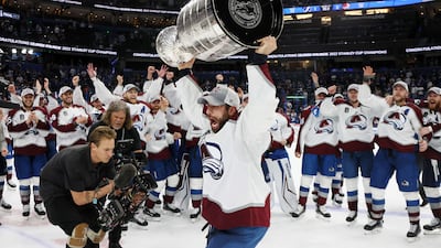Andrew Cogliano of the Colorado Avalanche lifts the Stanley Cup. AFP