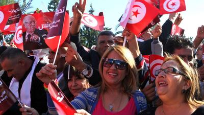Tunisians attend the first campaign meeting of Beji Caid Sebsi, leader of Nidaa Tounes on November 2 in the coastal city of Monastir. Bechir Bettaieb / AFP Photo
