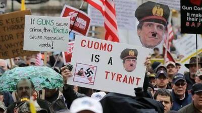 Gun rights advocates rallied against the recently legislated NY SAFE Act and other measures they say infringe on their constitutional right to bear arms, in Albany, New York.