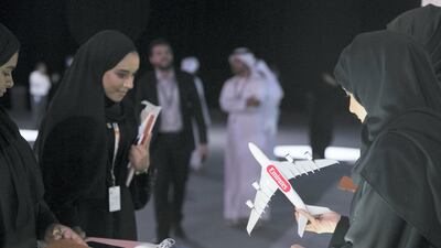 Students attend the Mohammed bin Zayed Majlis. Reem Mohammed / The National