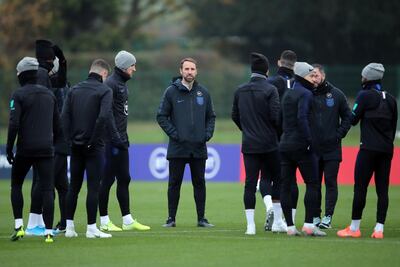 England manager Gareth Southgate with his players in St Albans, England. Getty Images