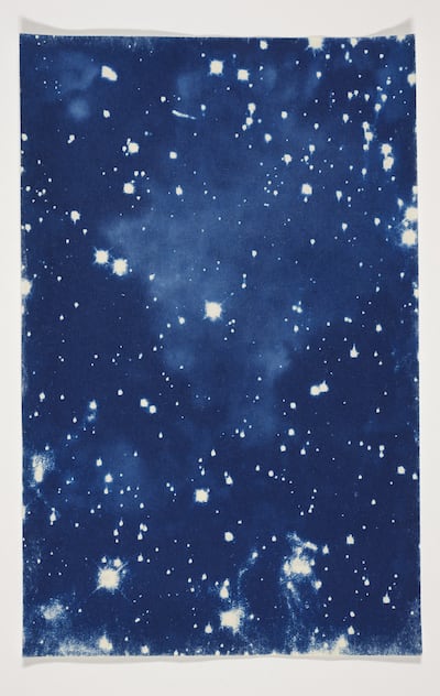 Ala Ebtekar's Nightfall (After Asimov & Emerson), 2017-2020, was made by treating pages from Isaac Asimov’s sci-fi story Nightfall with chemicals that react to light. Photo: The artist and British Museum