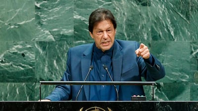 Imran Khan addresses the General Debate of the 74th session of the UN General Assembly on Friday. EPA