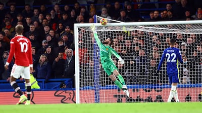 Manchester United goalkeeper David de Gea tips a save over the crossbar. Reuters