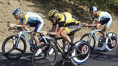 All eyes will be on Astana's American rider Lance Armstrong, centre, when this year's Tour de France gets underway this weekend. Armstrong himself, however, does not have high hopes.