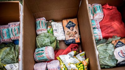 Boxes with food and other basic goods that are delivered to people in Nairobi's slums affected by the measures adopted by the Kenyan Government to stop the spread of Covid-19, March 28. Luis Tato / AFP