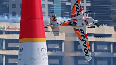 Juan Velarde of Spain flys through a gate. AFP