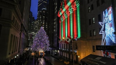 The New York Stock Exchange (NYSE) and a Christmas tree are illuminated in New York City, United States on December 14, 2018. Getty Images