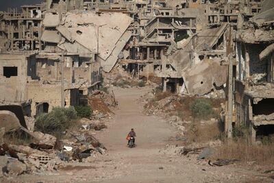 The reality on the ground: destroyed buildings in the opposition-held southern city of Daraa. Mohamad Abazeed / AFP