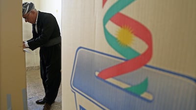 A Kurdish man prepares to vote during the Kurdistan parliamentary election at a polling station in Erbil, the capital of the Kurdistan Region in Iraq. With over three million people eligible to vote, the semi-autonomous region is voting on its parliamentary elections a year after a failed bid for independence from Iraq. EPA