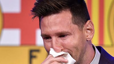 Lionel Messi faces the media at Nou Camp as he prepares to leave Barcelona.