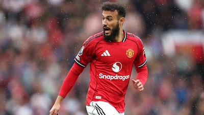 MANCHESTER, ENGLAND - AUGUST 30: Noussair Mazraoui of Manchester United looks on during the Premier League match between Manchester United and Burnley at Old Trafford on August 30, 2025 in Manchester, England. (Photo by Matt McNulty/Getty Images)