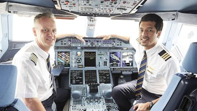 Captain Thomas Ziarno from New Zealand and first officer Abdulrahman Mohamed Al Busaeedi from the UAE. Courtesy Emirates