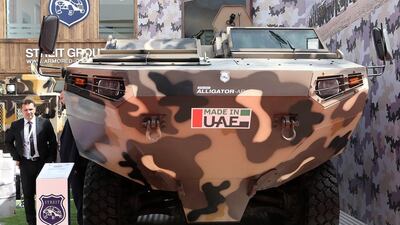 Above, an Alligator AFV armoured vehicle at the Streit stand during Idex 2017 last month. Pawan Singh / The National