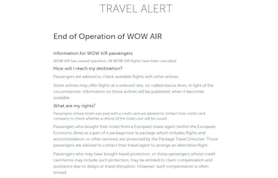 The statement on Wow Air's website