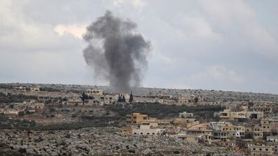 Smoke billowing from an air strike in the northern countryside of Syria's Idlib province. AFP