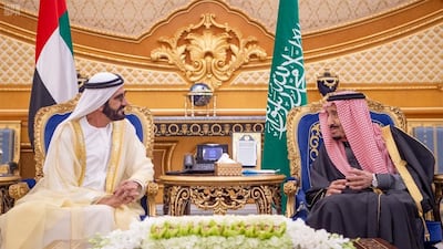 Saudi Arabia's King Salman meets Sheikh Mohammed bin Rashid, Vice President and Ruler of Dubai, during the Gulf Cooperation Council's (GCC) 40th Summit in Riyadh, Saudi Arabia. Reuters